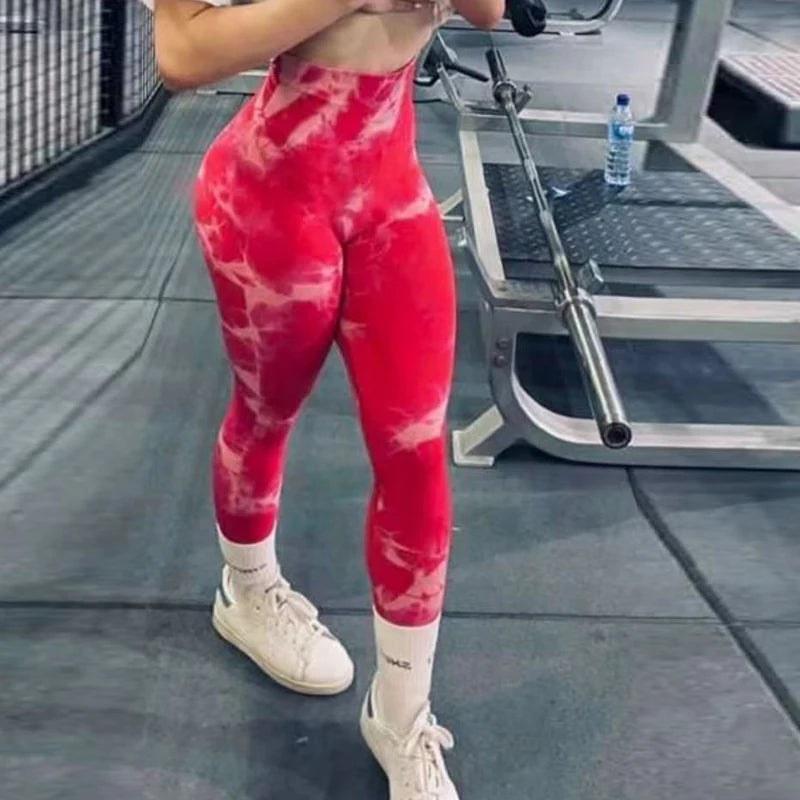 Women Tie Dye Gym Leggings- High Waist Compression Fit