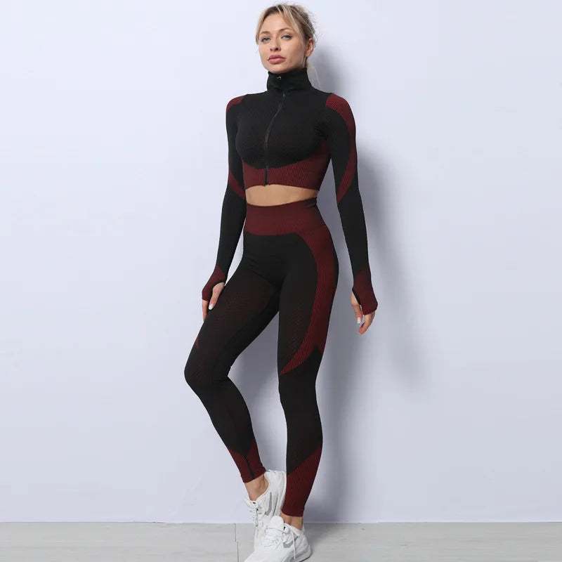 Women’s 3-Piece Seamless Yoga Set – Sports Bra, Vest Jacket & High-Waist Pants