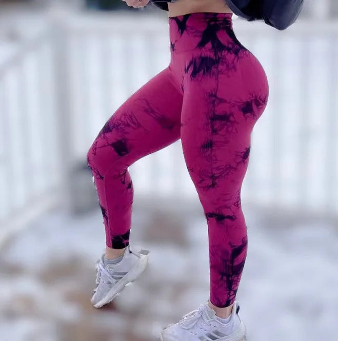 Women Tie Dye Gym Leggings- High Waist Compression Fit
