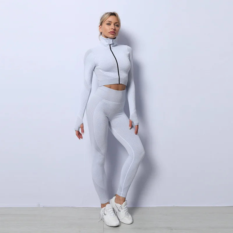 Women’s 3-Piece Seamless Yoga Set – Sports Bra, Vest Jacket & High-Waist Pants