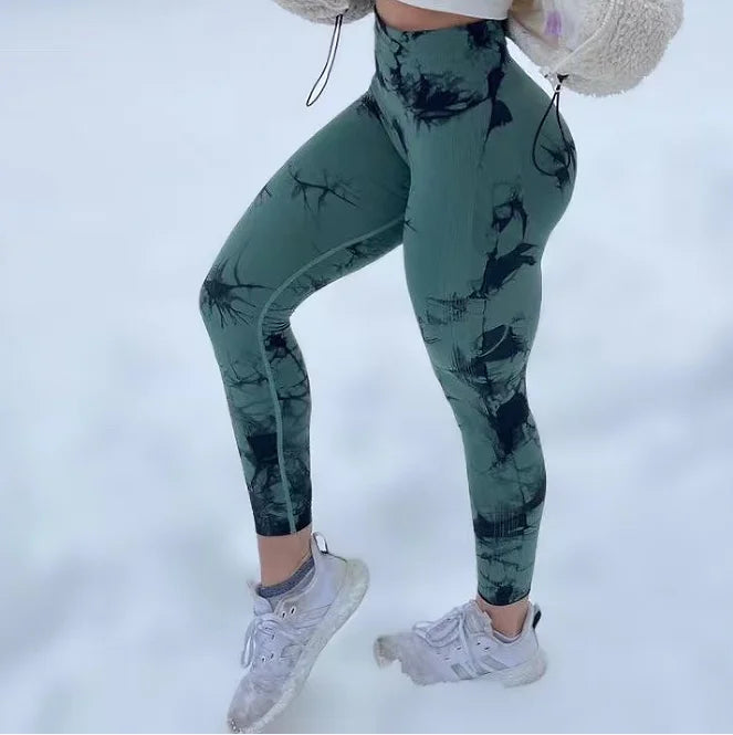Women Tie Dye Gym Leggings- High Waist Compression Fit